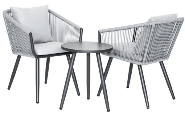 Salon de jardin détente en aluminium et corde tressée gris Amorgos - 2 places