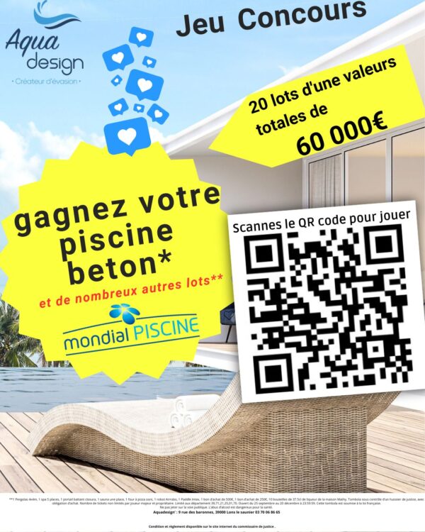 20 lots d'une valeur totale de 60000€, gagnez votre piscine en béton